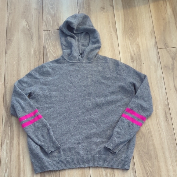 Aqua Sweaters - Aqua Gray Sweater with Pink Stripes 100% cashmere hoodie Medium